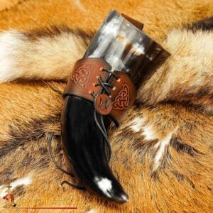 Celtic Leather Drinking Horn Holder - Brown