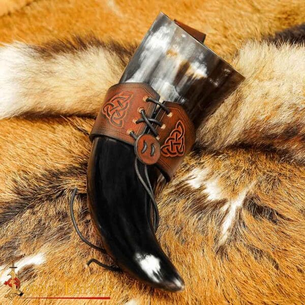 Celtic Leather Drinking Horn Holder - Brown