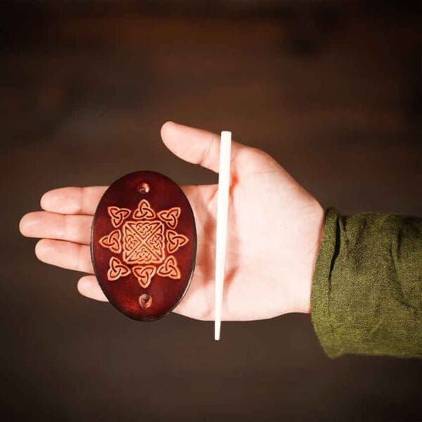 Solveig Viking Leather Hair Barrette - Maroon