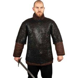 Blackened Riveted Chainmail Haubergeon - 9mm Flat Rings