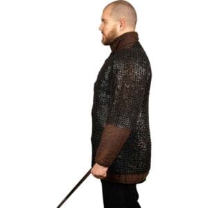 Blackened Riveted Chainmail Haubergeon - 9mm Flat Rings