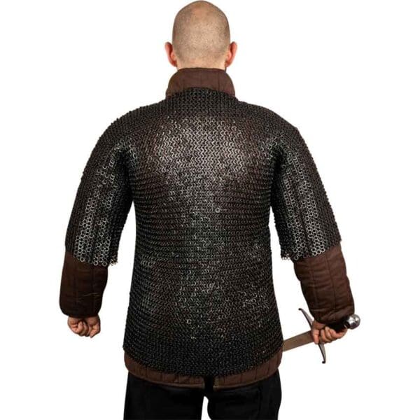 Blackened Riveted Chainmail Haubergeon - 9mm Flat Rings