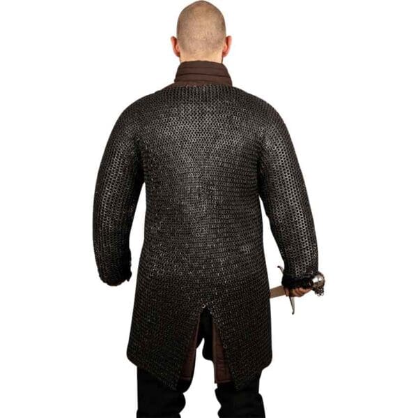 Blackened Riveted Chainmail Hauberk - 9mm Flat Rings