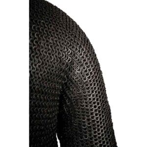 Blackened Riveted Chainmail Hauberk - 9mm Flat Rings