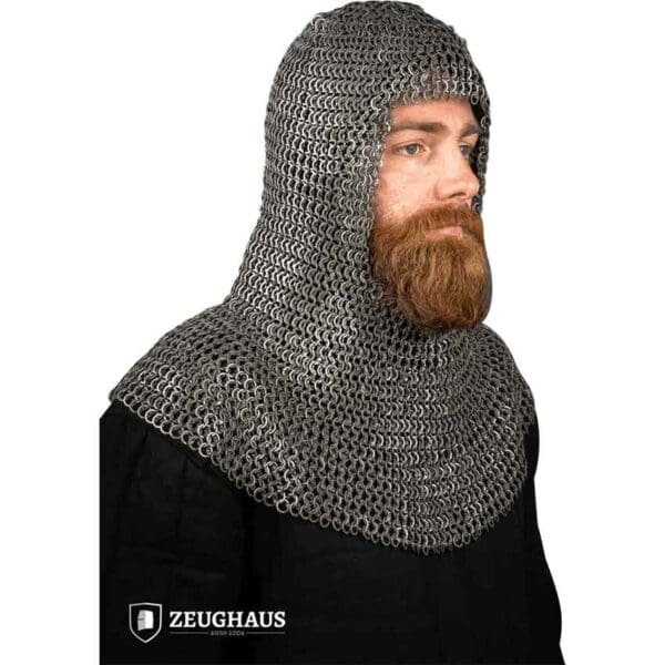 Wedge Riveted Chainmail Coif - 9mm Flat Rings