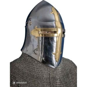 Brass Cross Sugar Loaf Helmet with Visor - Polished