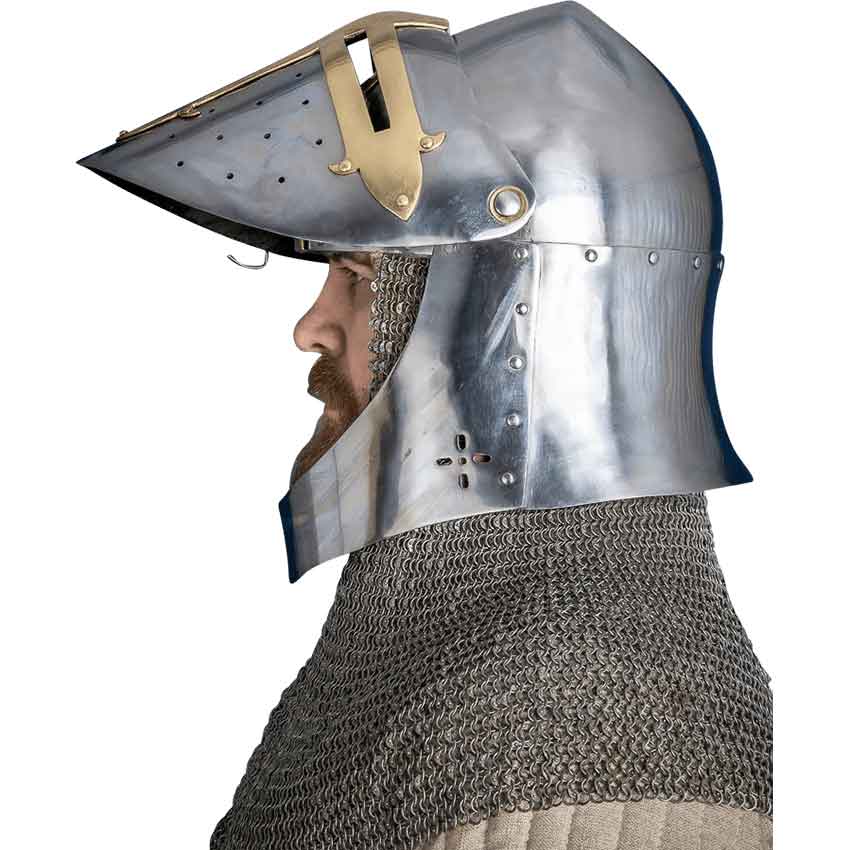 Brass Cross Sugar Loaf Helmet with Visor - Polished