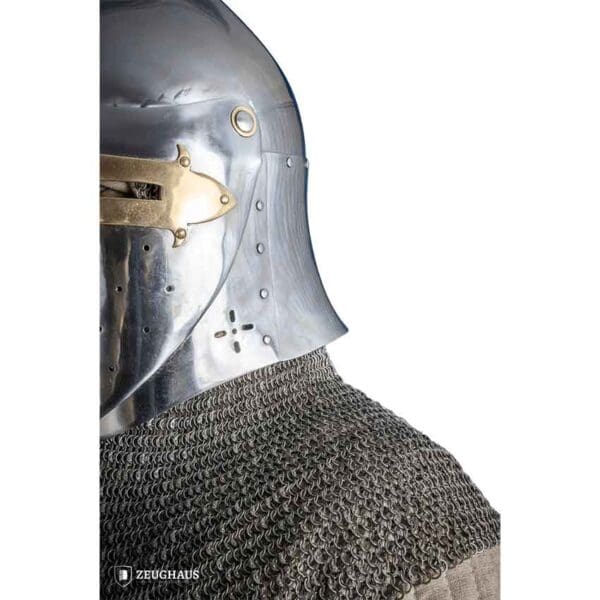 Brass Cross Sugar Loaf Helmet with Visor - Polished