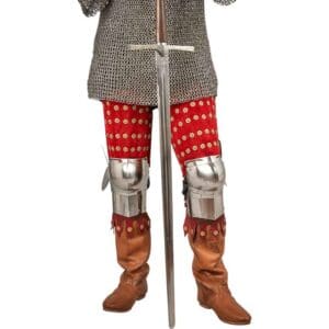 Steel and Suede Splinted Leg Armor - Red