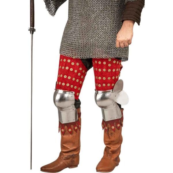 Steel and Suede Splinted Leg Armor - Red