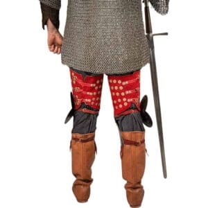 Steel and Suede Splinted Leg Armor - Red
