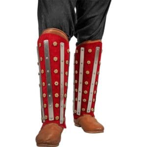 Steel and Suede Noble Splinted Greaves - Red