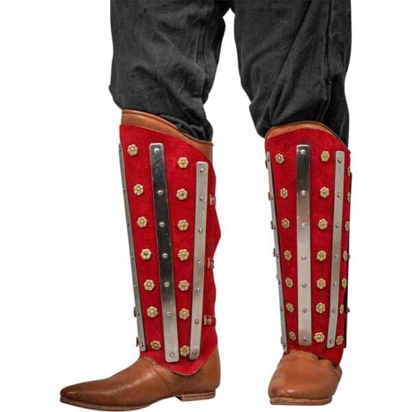 Steel and Suede Noble Splinted Greaves - Red
