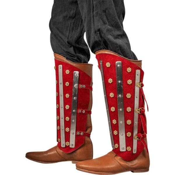 Steel and Suede Noble Splinted Greaves - Red