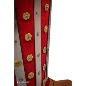 Steel and Suede Noble Splinted Greaves - Red