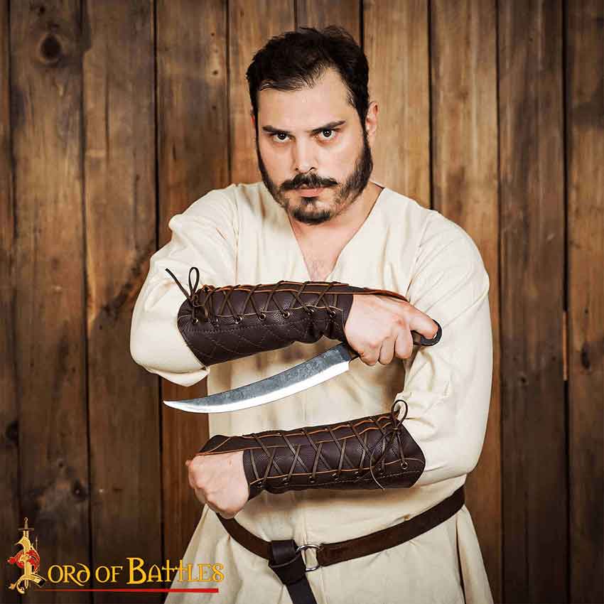 Archer's Leather Bracer with Thumb Guard - Brown