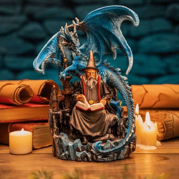 Reading Wizard and Dragon Statue