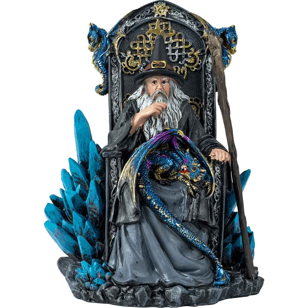 Enthroned Wizard and Dragon Statue