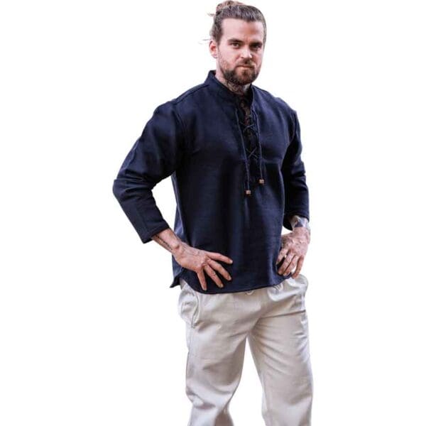 Ingolf Woven Cotton Medieval Shirt - Black
