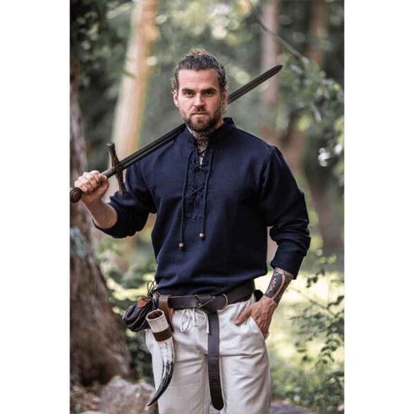 Ingolf Woven Cotton Medieval Shirt - Black