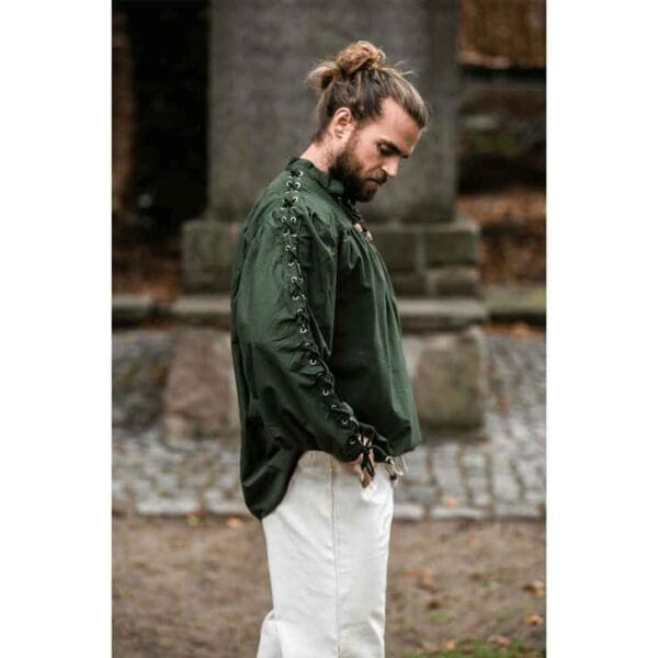 Adrian Medieval Lace-Up Shirt - Green