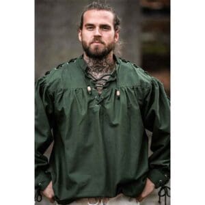 Adrian Medieval Lace-Up Shirt - Green