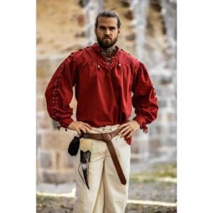 Adrian Medieval Lace-Up Shirt - Red