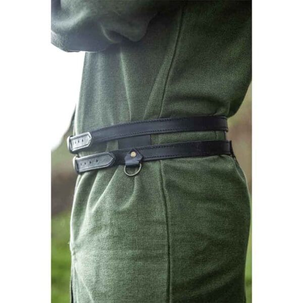 Ubbe Leather Viking Double Belt - Black