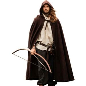Hervir Wool Cloak with Liripipe Hood - Brown