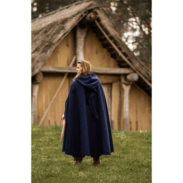 Hervir Wool Cloak with Liripipe Hood - Blue