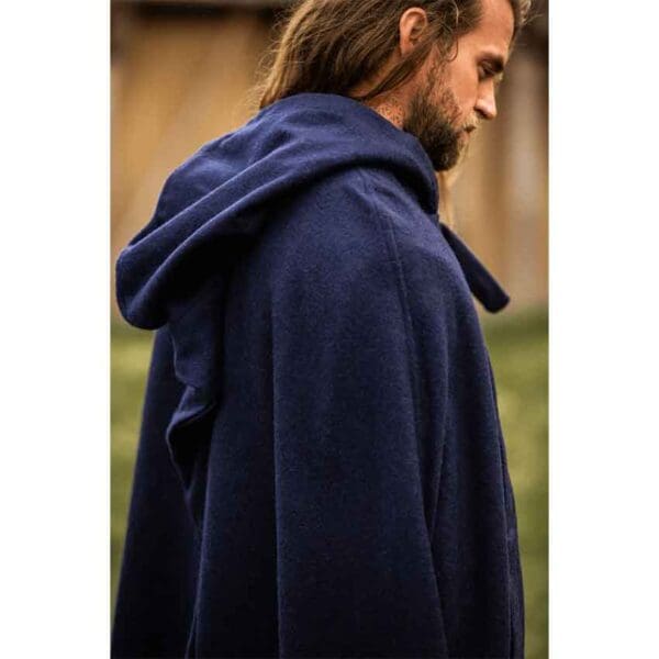 Hervir Wool Cloak with Liripipe Hood - Blue