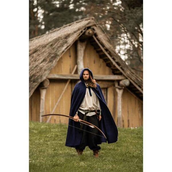 Hervir Wool Cloak with Liripipe Hood - Blue