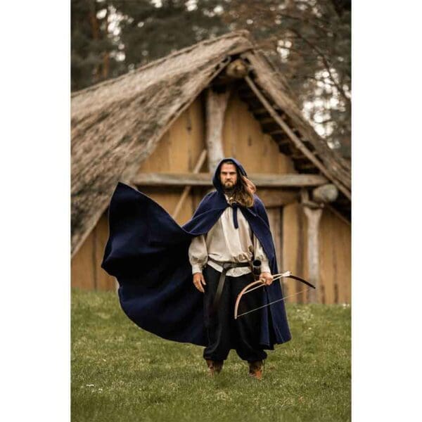 Hervir Wool Cloak with Liripipe Hood - Blue