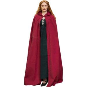 Erna Embroidered Medieval Cloak - Red