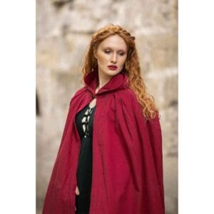 Erna Embroidered Medieval Cloak - Red