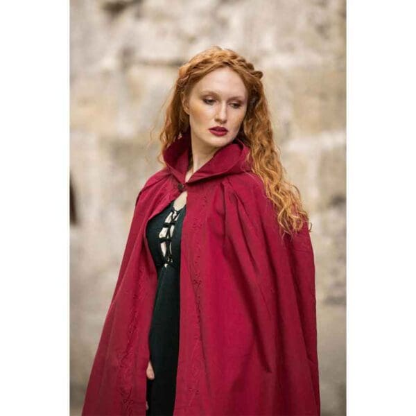 Erna Embroidered Medieval Cloak - Red