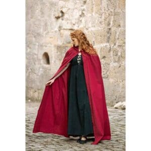 Erna Embroidered Medieval Cloak - Red