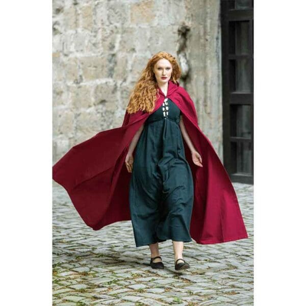 Erna Embroidered Medieval Cloak - Red