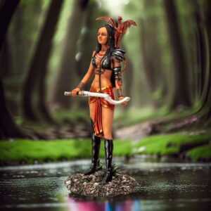 Adaeze and Red Dragon Statue