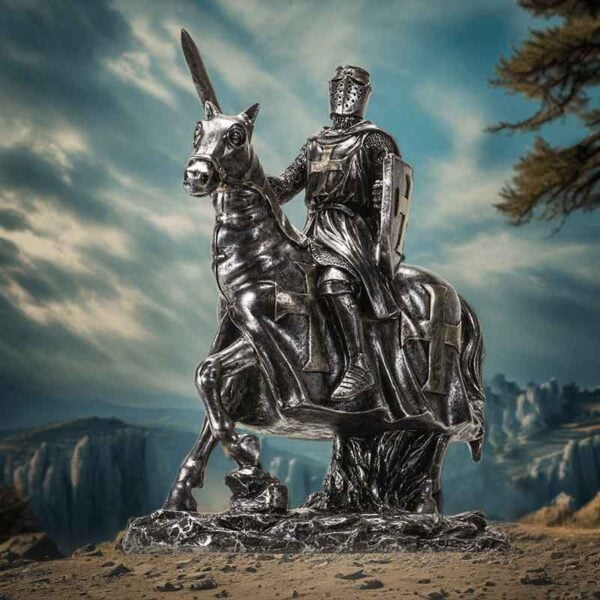 Medieval Mounted Templar Knight Statue