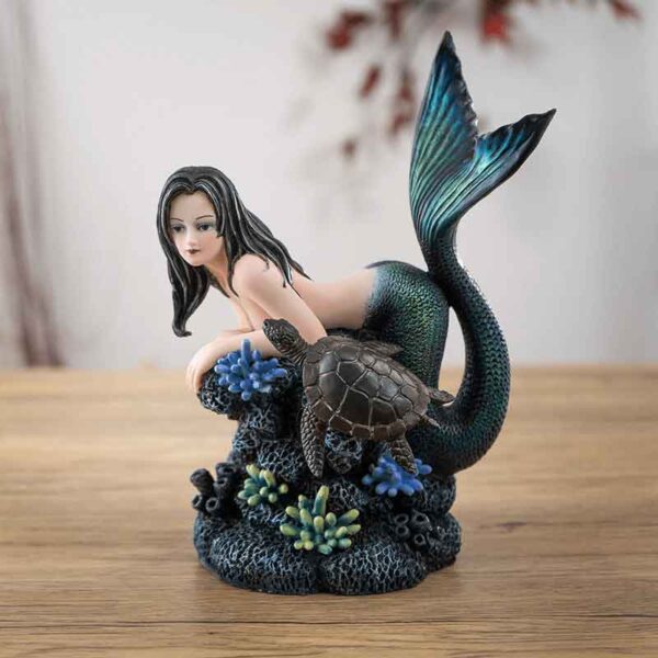 Gothic Mermaid with Sea Turtle Statue