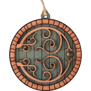 Green Hobbit Door Christmas Ornament with Red Cedar Trim