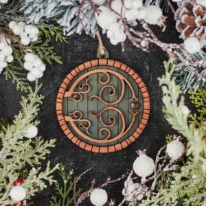 Green Hobbit Door Christmas Ornament with Red Cedar Trim