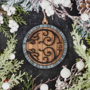 Walnut Hobbit Door Christmas Ornament with Grey Trim