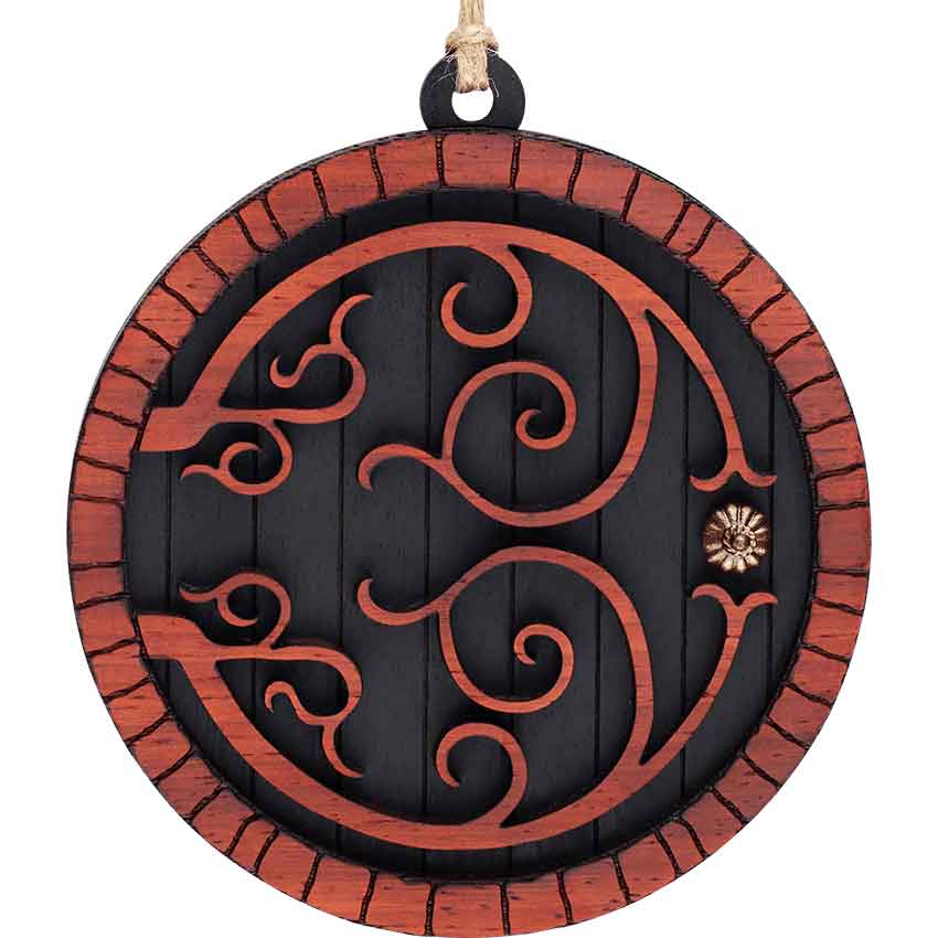 Black Hobbit Door Christmas Ornament with Padauk Trim