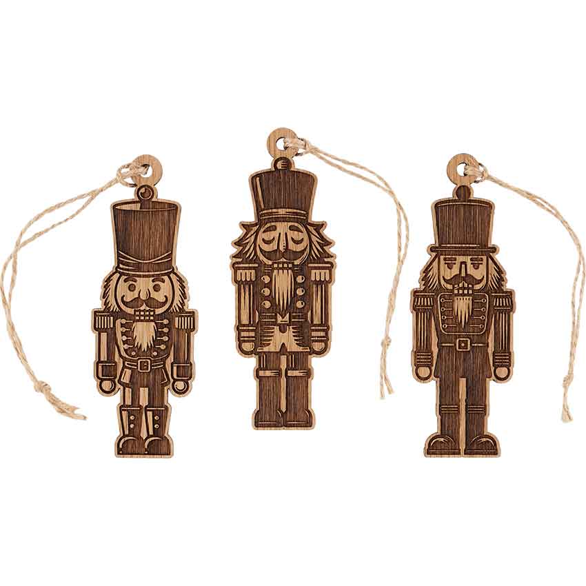 Wooden Nutcracker Christmas Ornaments - Set of 3
