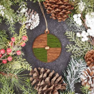 Brown and Green Viking Shield Christmas Ornament