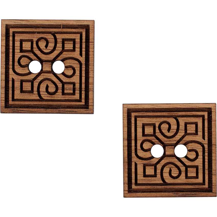 Decorative Square Wooden Buttons - Set of 2