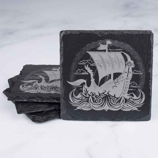 Viking Longboat Slate Coasters - Set of 4