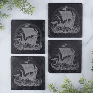 Viking Longboat Slate Coasters - Set of 4